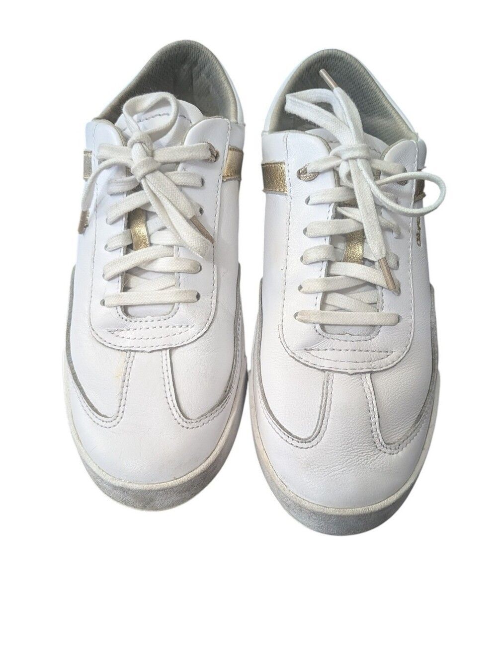 Olukai Ha'upu Womens White  & Gold White Leather Sneakers with Gold Accent 37 5